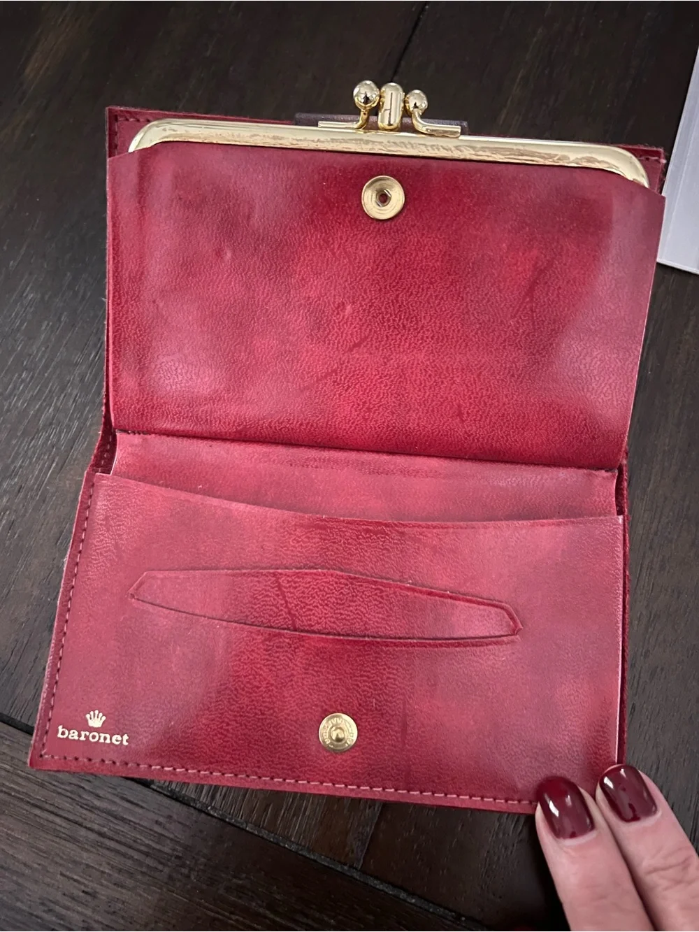 Vintage baronet Red Suede Wallet with Floral Snap Closure
